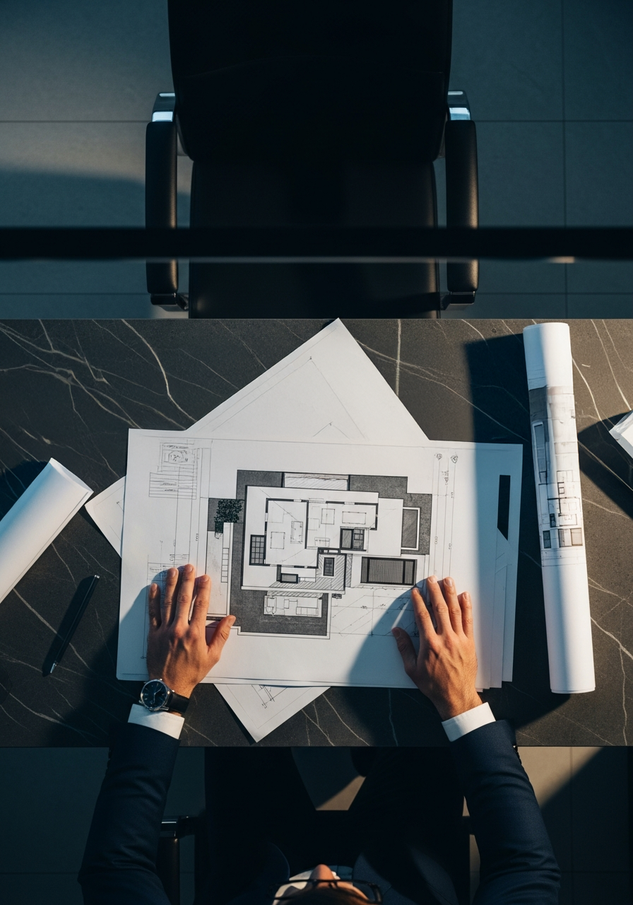 Professional reviewing architectural blueprints